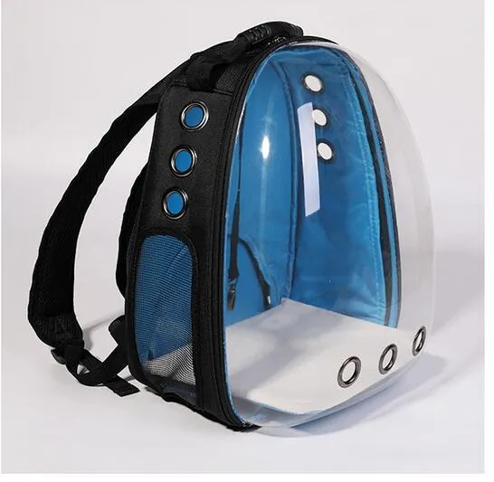 Transparent plastic pet backpack in solid colour with pet inside, available in yellow red green blue and more shades