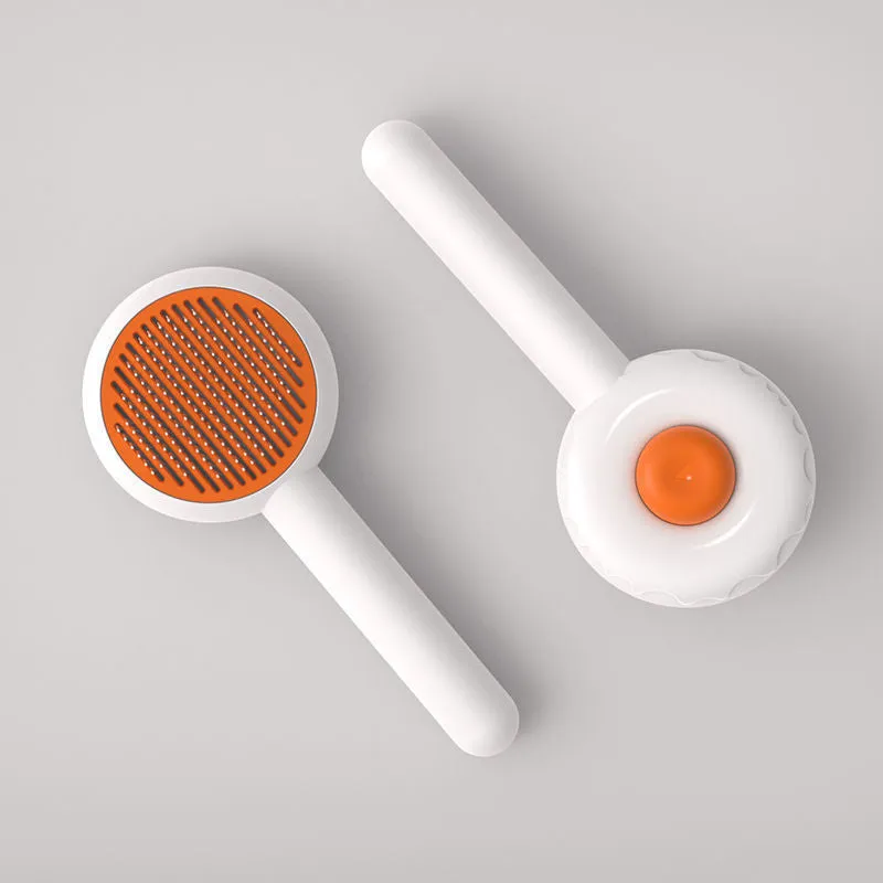Pet cat comb hair brush for floating hair cleaner in white with one-click hair removal