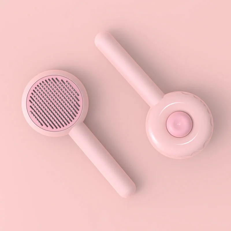 Pet cat comb hair brush for floating hair cleaner in white with one-click hair removal