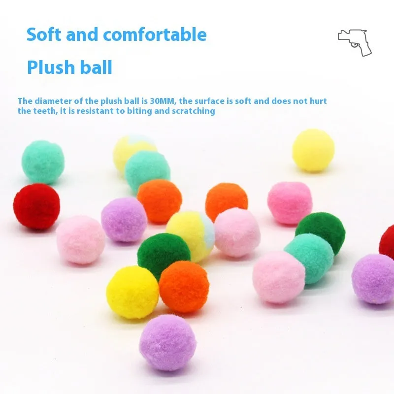 30cm pet toy launcher gun with multiple soft plush firing balls for cats and dogs