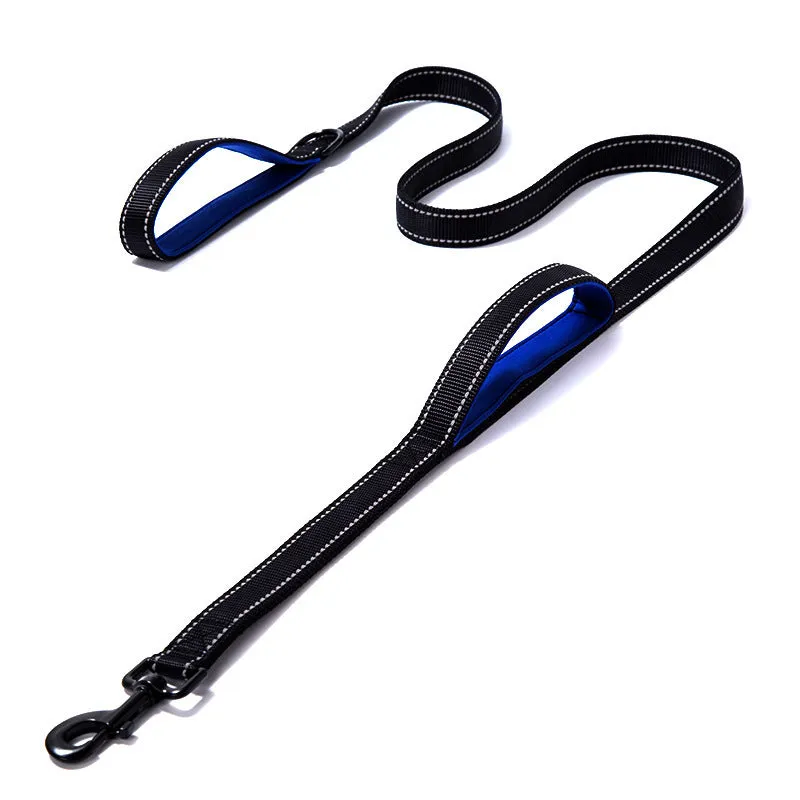 Reflective double-thickened nylon dog leash in 2.5cm width, available in multiple colours on a plain background