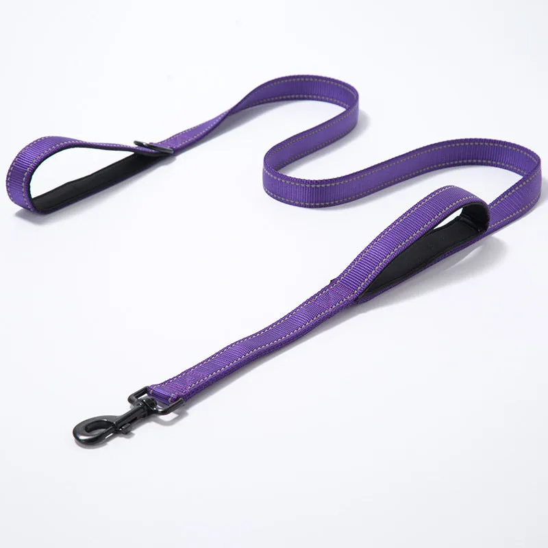 Reflective double-thickened nylon dog leash in 2.5cm width, available in multiple colours on a plain background