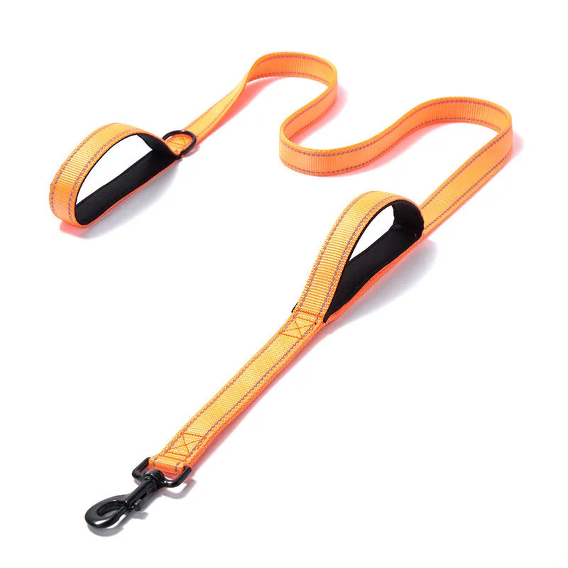Reflective double-thickened nylon dog leash in 2.5cm width, available in multiple colours on a plain background