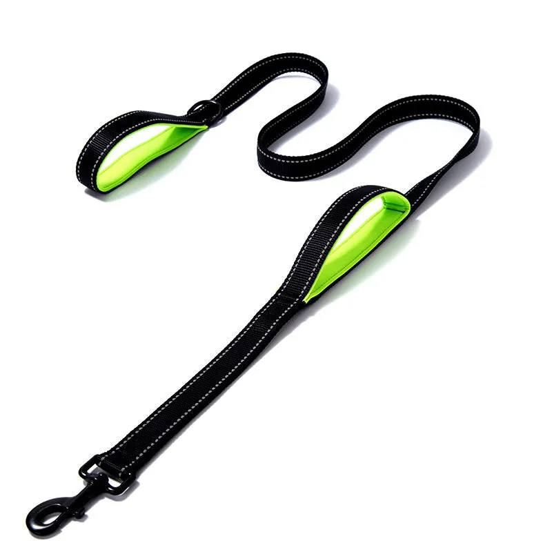 Reflective double-thickened nylon dog leash in 2.5cm width, available in multiple colours on a plain background
