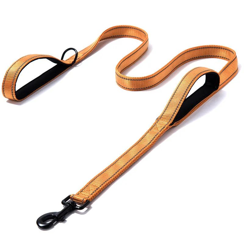 Reflective double-thickened nylon dog leash in 2.5cm width, available in multiple colours on a plain background
