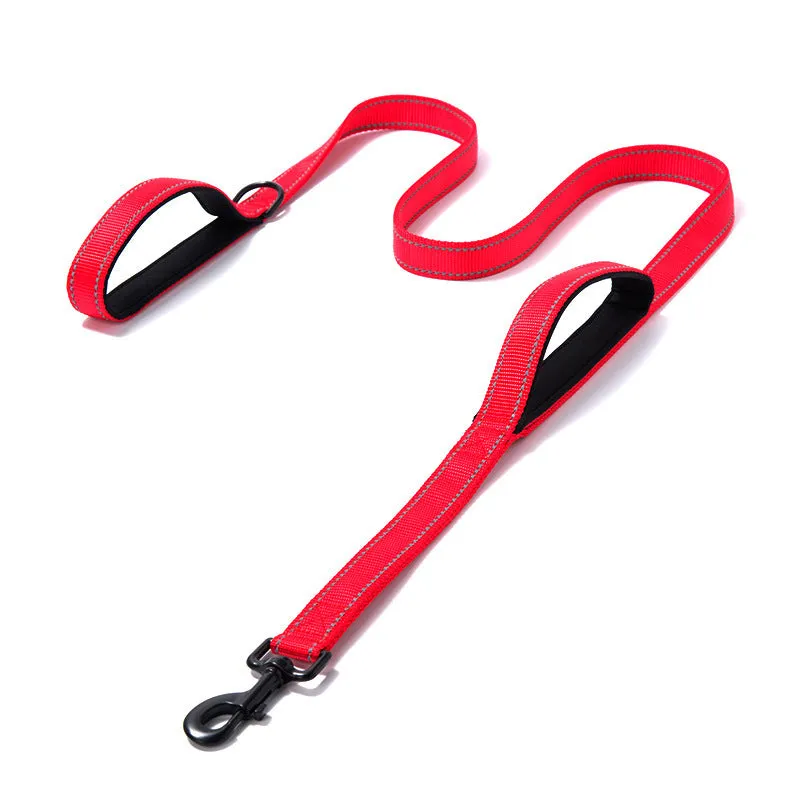 Reflective double-thickened nylon dog leash in 2.5cm width, available in multiple colours on a plain background