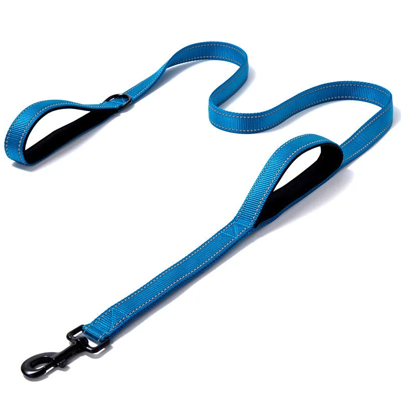 Reflective double-thickened nylon dog leash in 2.5cm width, available in multiple colours on a plain background