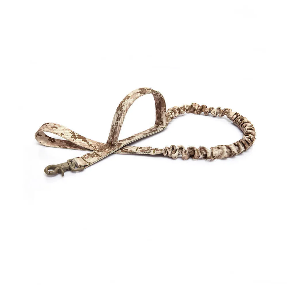 Retractable nylon dog traction rope with elastic buffer, anti-skid handle, 104-139x2.5cm, military green
