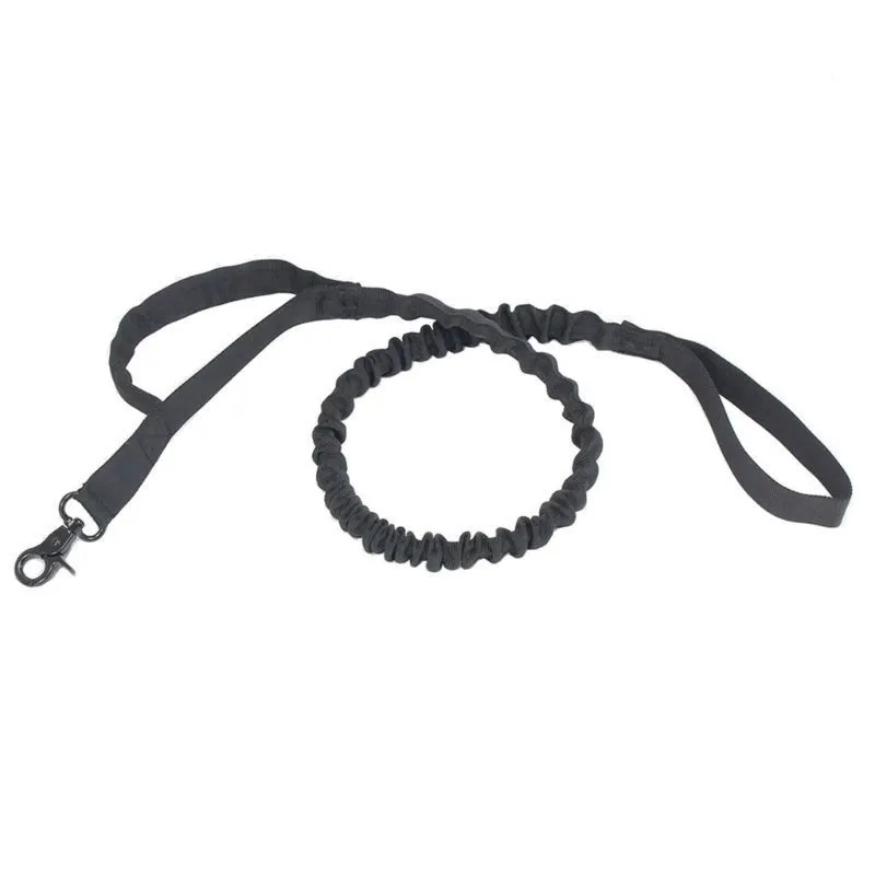 Retractable nylon dog traction rope with elastic buffer, anti-skid handle, 104-139x2.5cm, military green