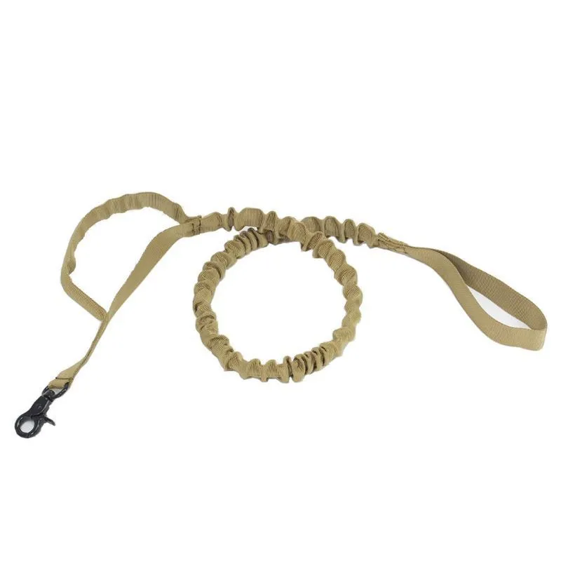Retractable nylon dog traction rope with elastic buffer, anti-skid handle, 104-139x2.5cm, military green