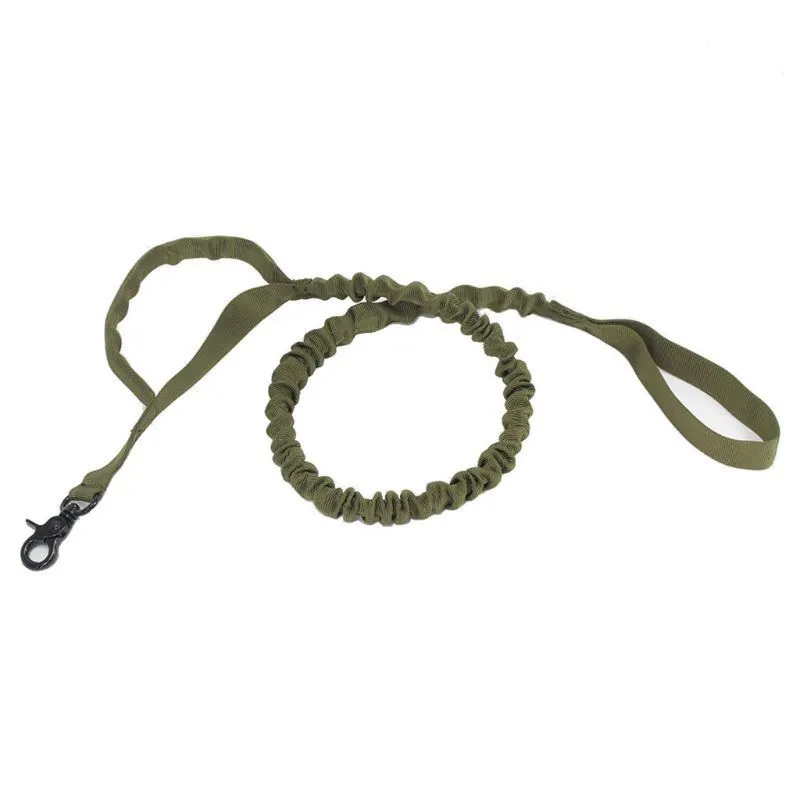 Retractable nylon dog traction rope with elastic buffer, anti-skid handle, 104-139x2.5cm, military green