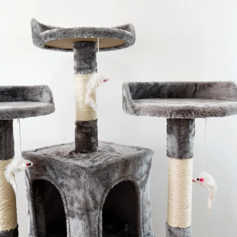 Large cat tree wooden climbing frame with sisal column and dark grey platform 50x50x170cm