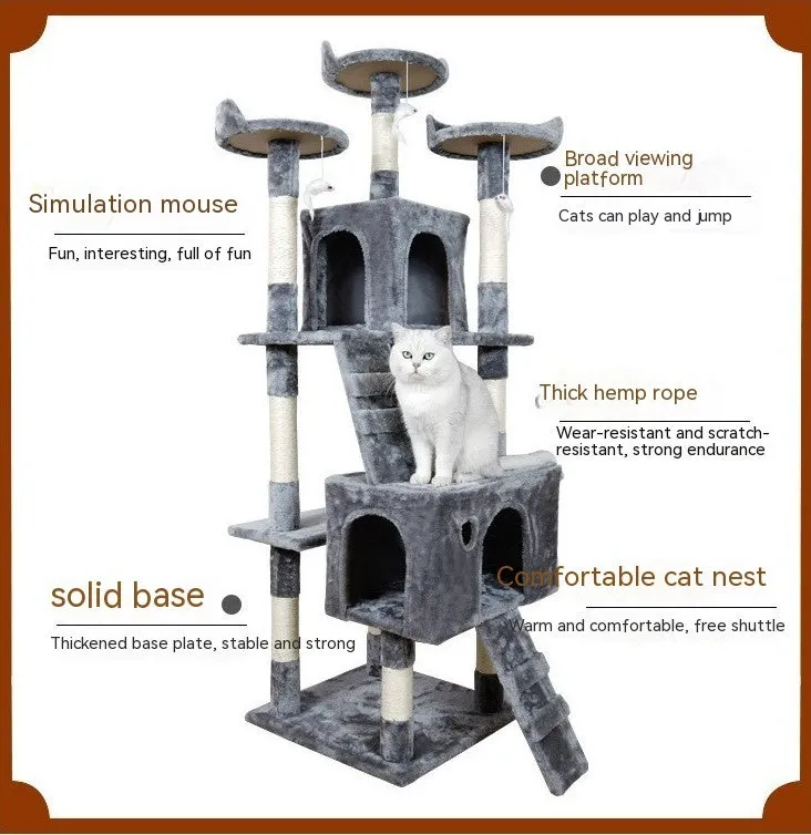 Large cat tree wooden climbing frame with sisal column and dark grey platform 50x50x170cm