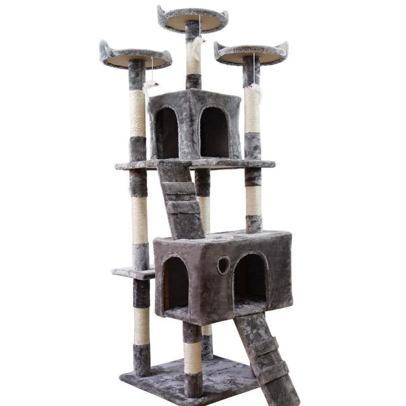Large cat tree wooden climbing frame with sisal column and dark grey platform 50x50x170cm