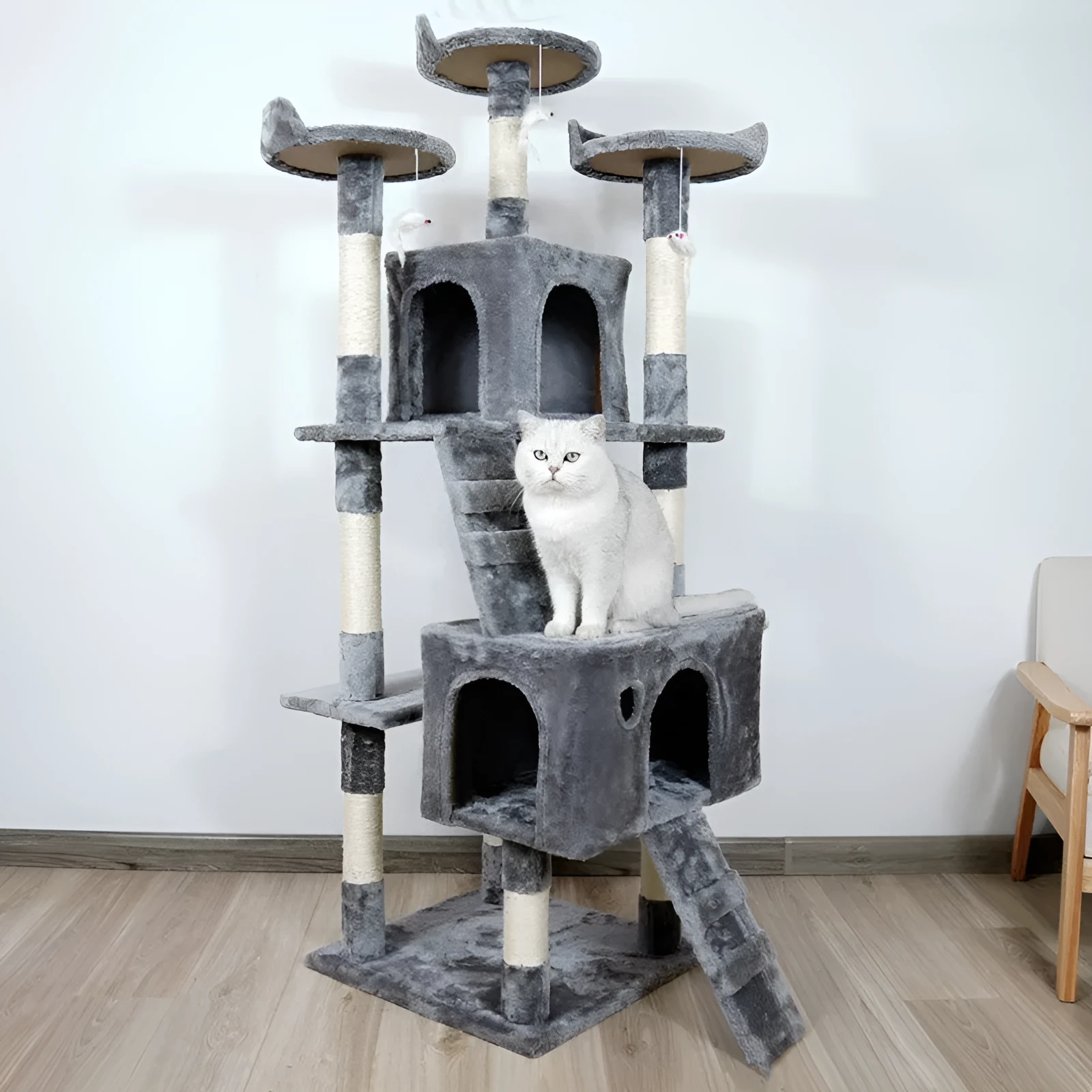 Large cat tree wooden climbing frame with sisal column and dark grey platform 50x50x170cm