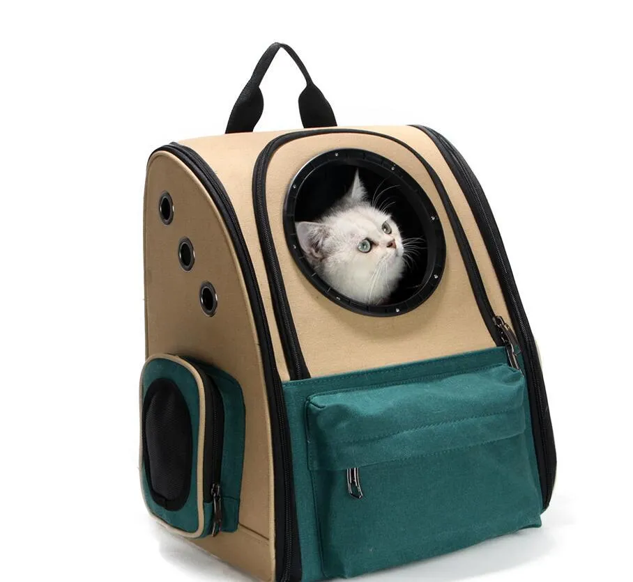 Pet carrier backpack vertical dark green alloy frame for cats up to 15 kg and dogs up to 10 kg