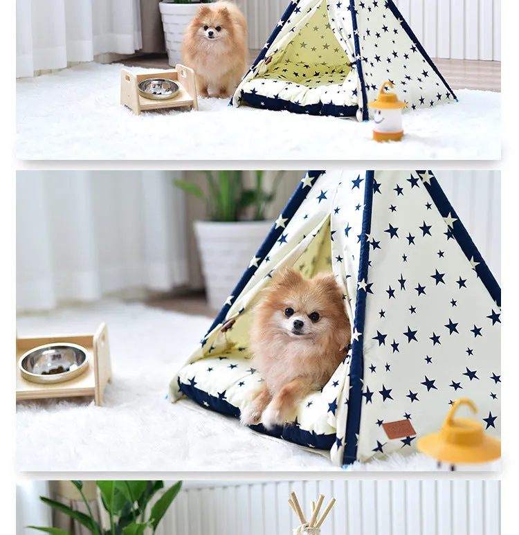 Portable washable cloth pet tent with pointed star pattern in large size for dogs and cats