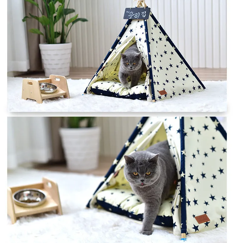Portable washable cloth pet tent with pointed star pattern in large size for dogs and cats