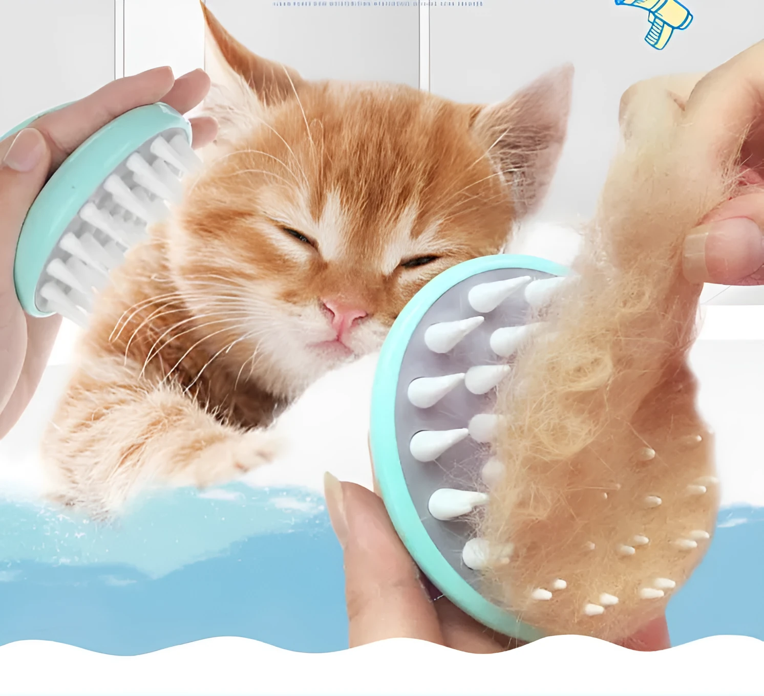 Green silicone pet massage bath brush on white background, 95x80x73mm grooming tool for dogs