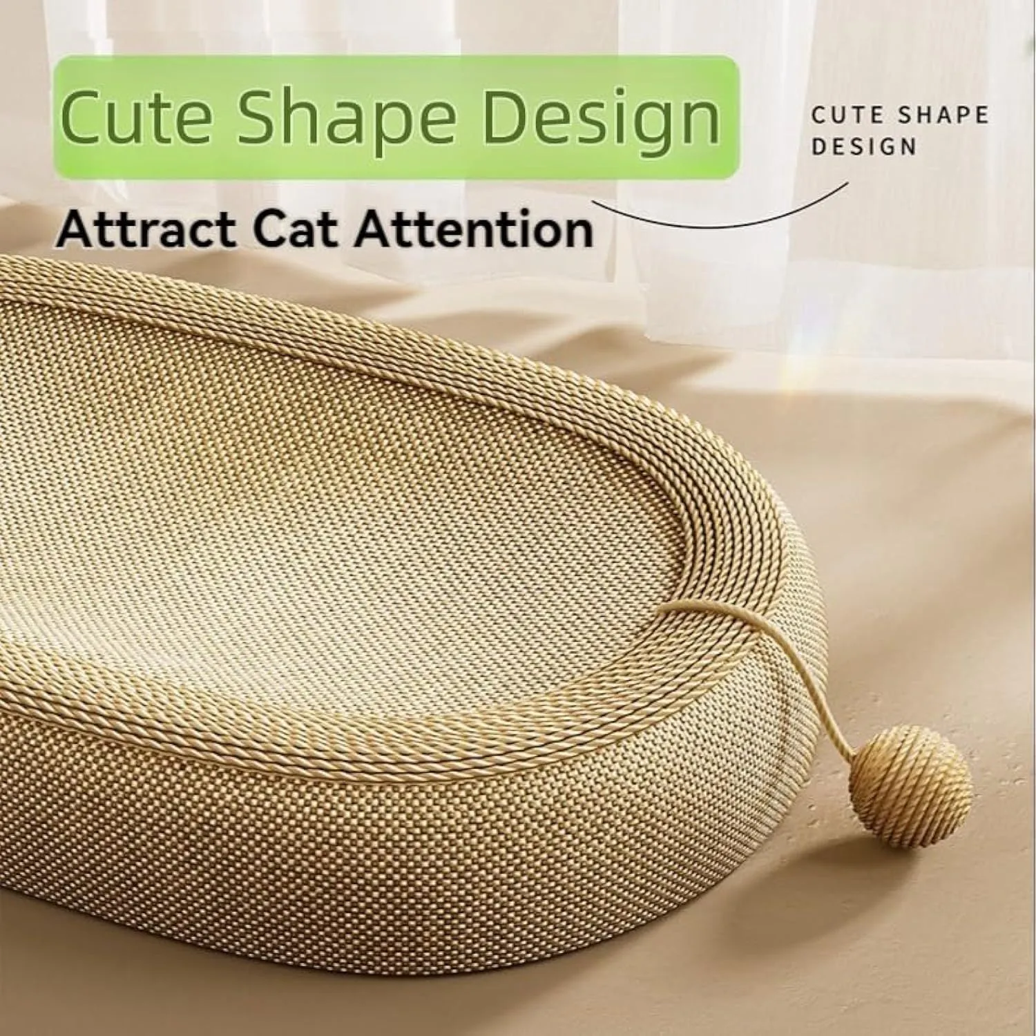 Large natural sisal cat scratching board with integrated lounge bed in dual-function design