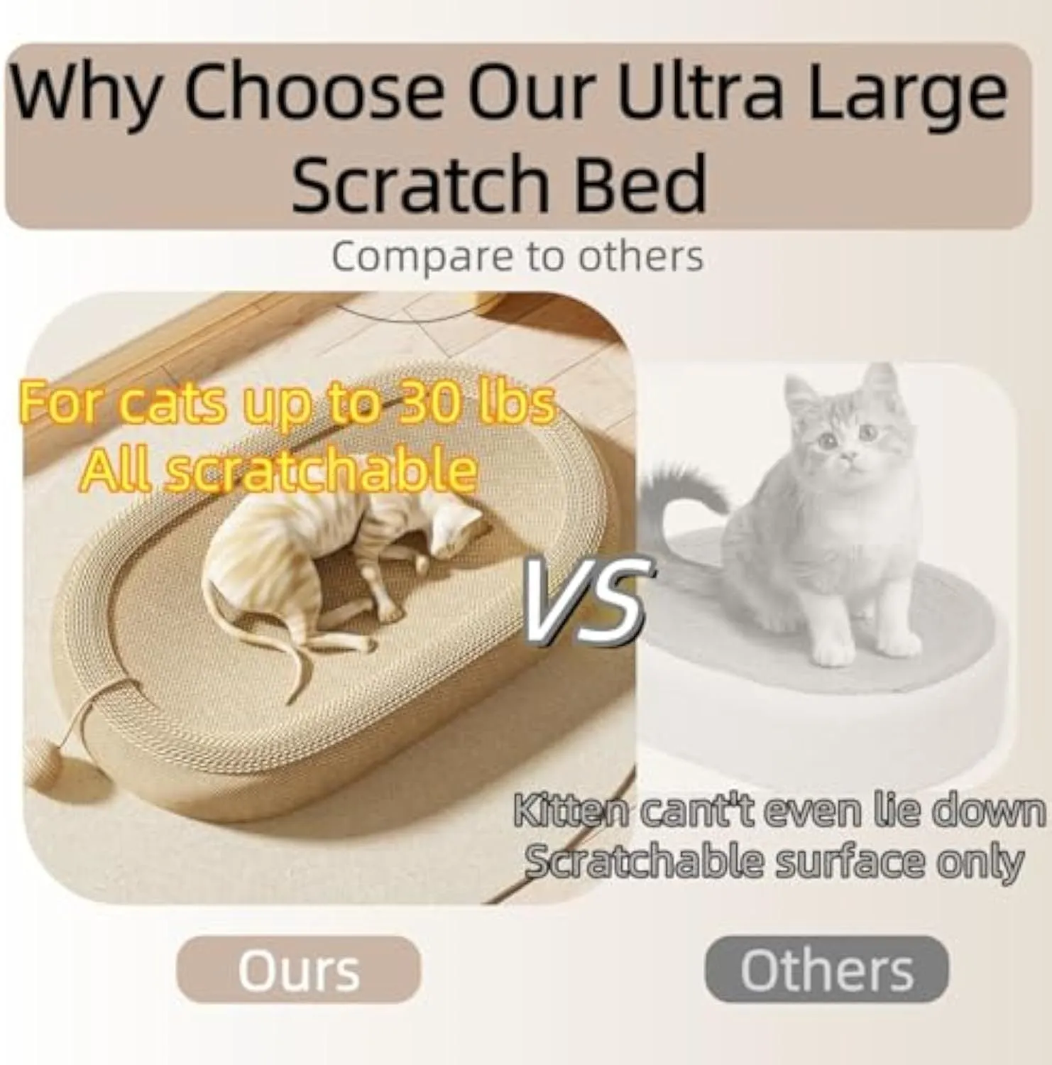 Large natural sisal cat scratching board with integrated lounge bed in dual-function design