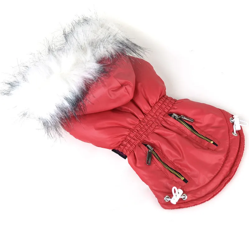 Cotton padded pet clothes with zipper closure in rose red colour for small dogs