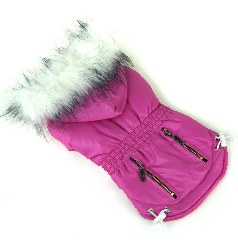 Cotton padded pet clothes with zipper closure in rose red colour for small dogs