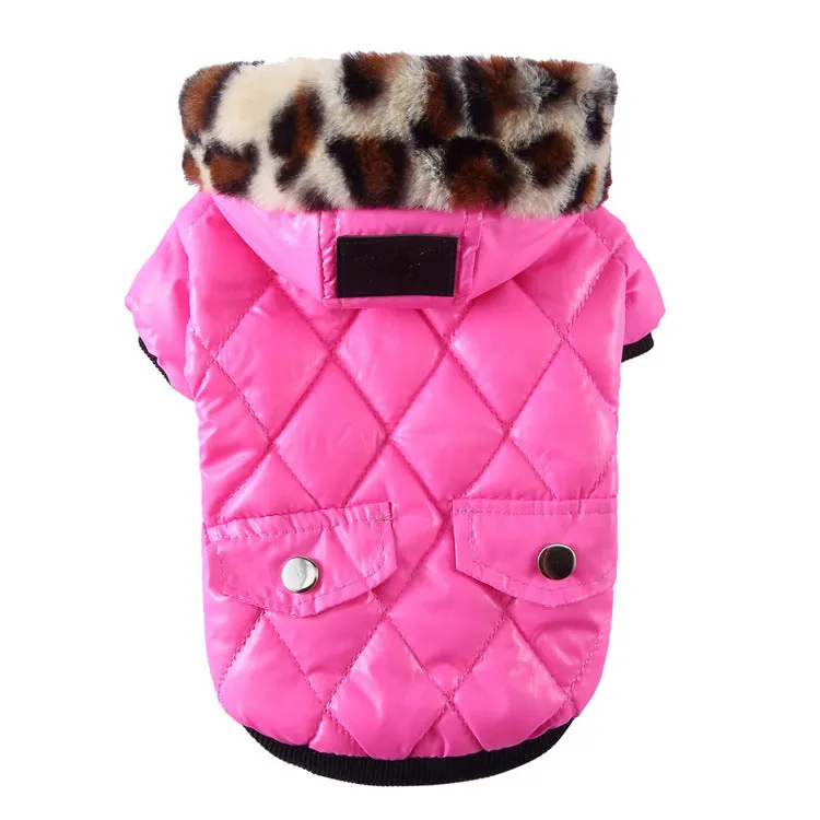 Cotton padded pet clothes with zipper closure in rose red colour for small dogs