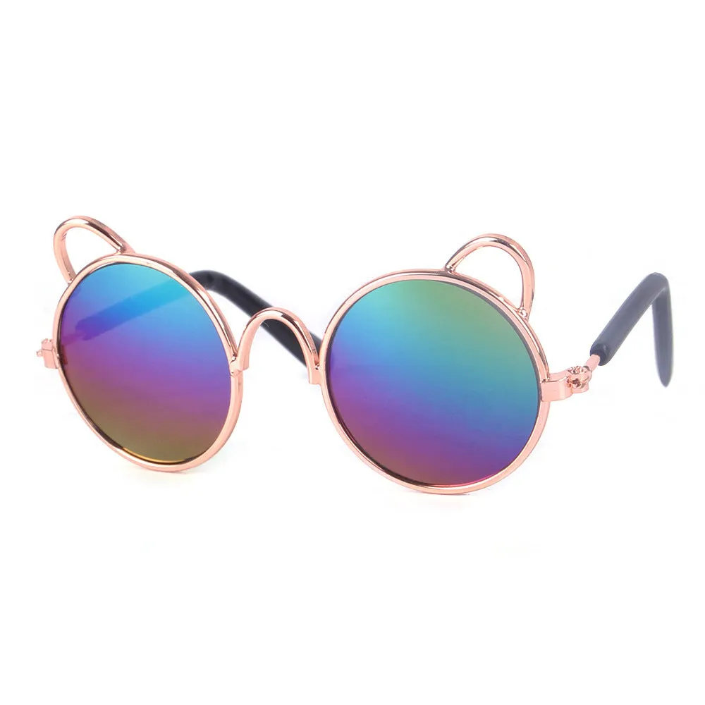 Pet sunglasses metal frame casual style for cats dogs teddy bears black blue reflective colourful gradient blue red