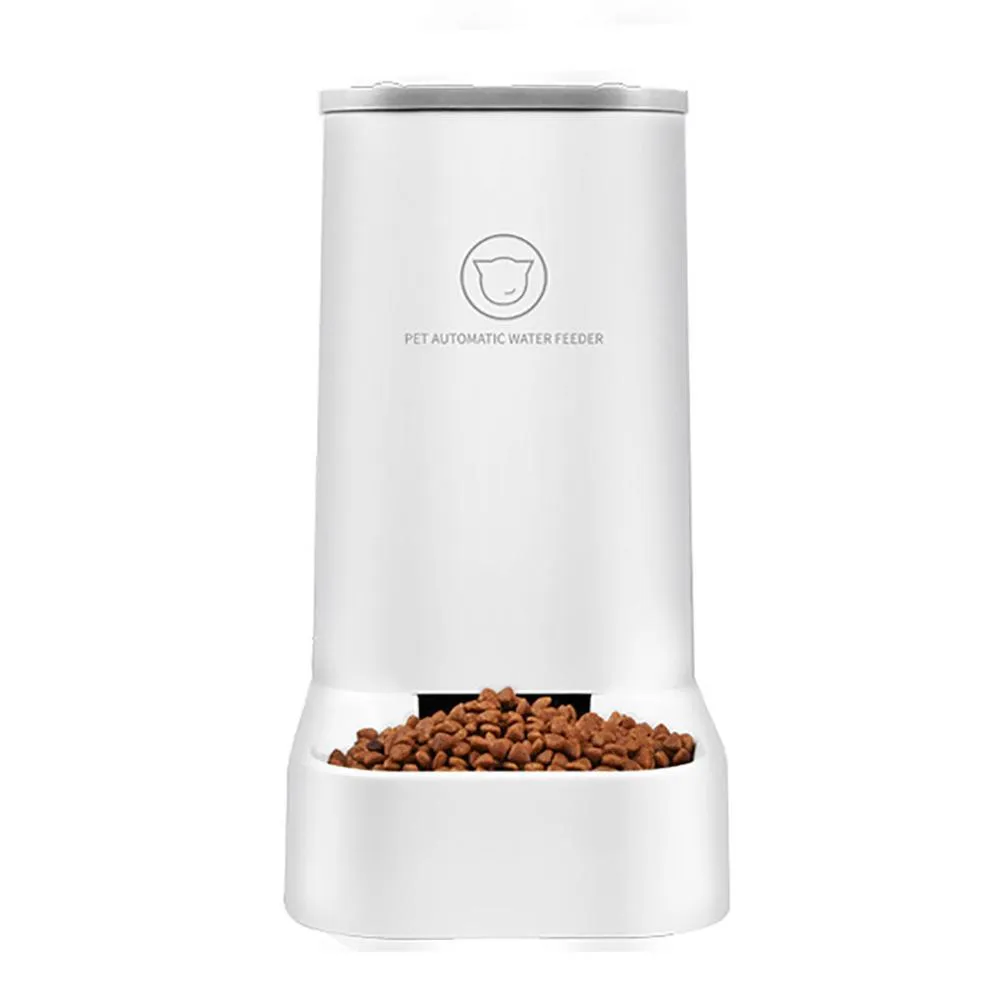 Large-capacity detachable pet feeder in white PP resin with 3.8L water tank and 2.1kg food storage, compact 0.045m² footprint