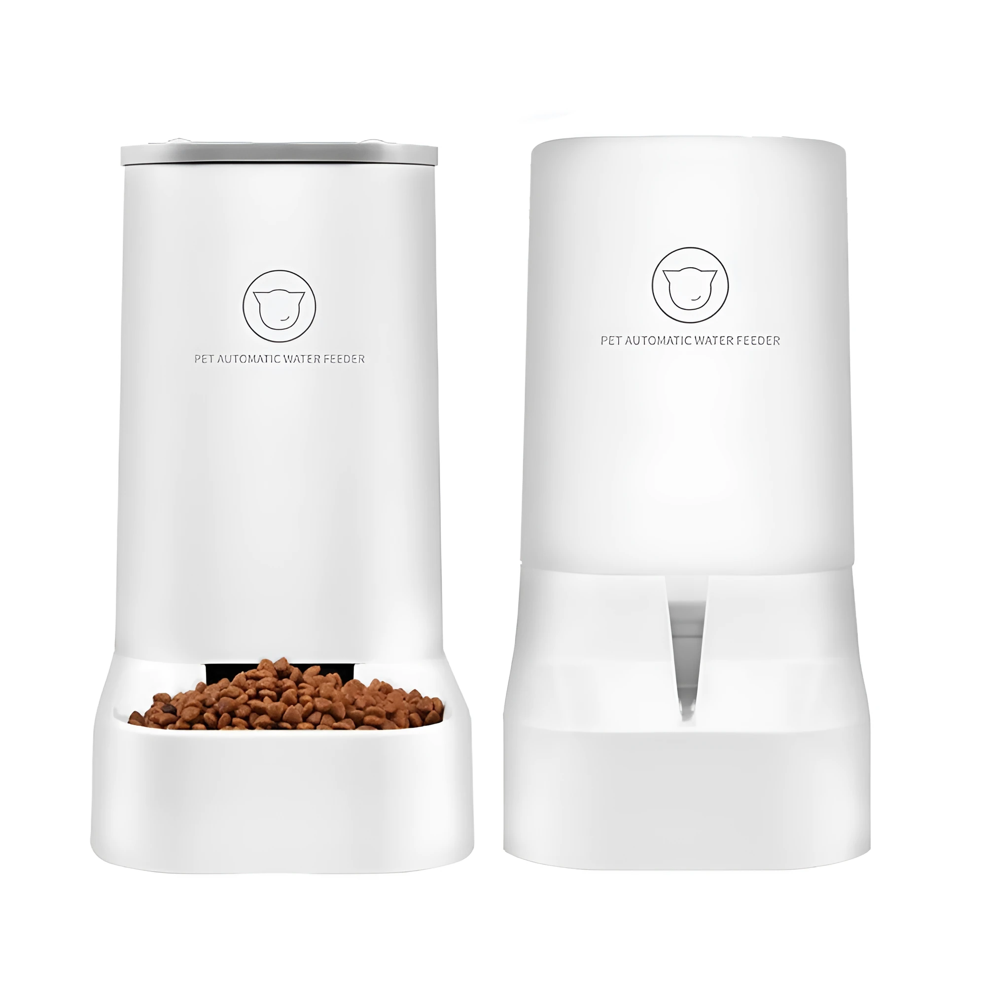 Large-capacity detachable pet feeder in white PP resin with 3.8L water tank and 2.1kg food storage, compact 0.045m² footprint