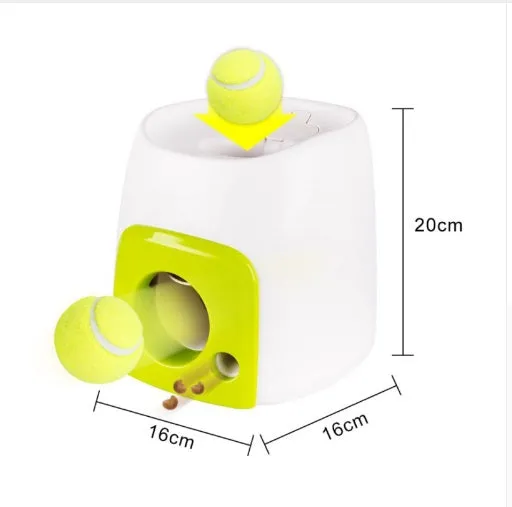 Dog tennis food award machine interactive treat dispenser with tennis ball, ABS plastic, 16x16x20cm size