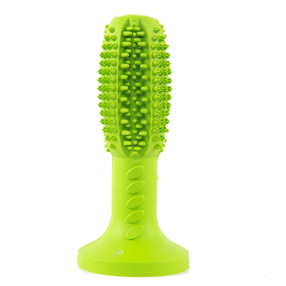 Blue rubber dog molar teeth cleaning stick with textured surface, size 6.5x14.5cm