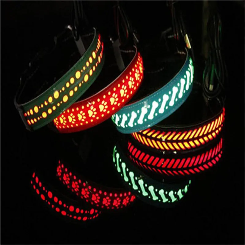 LED light pet collar USB rechargeable adjustable 40-60cm length 2.5cm width for dogs cats