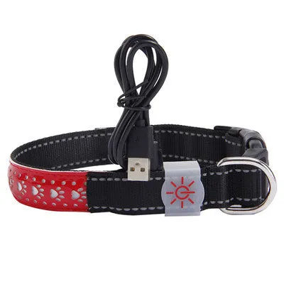 LED light pet collar USB rechargeable adjustable 40-60cm length 2.5cm width for dogs cats