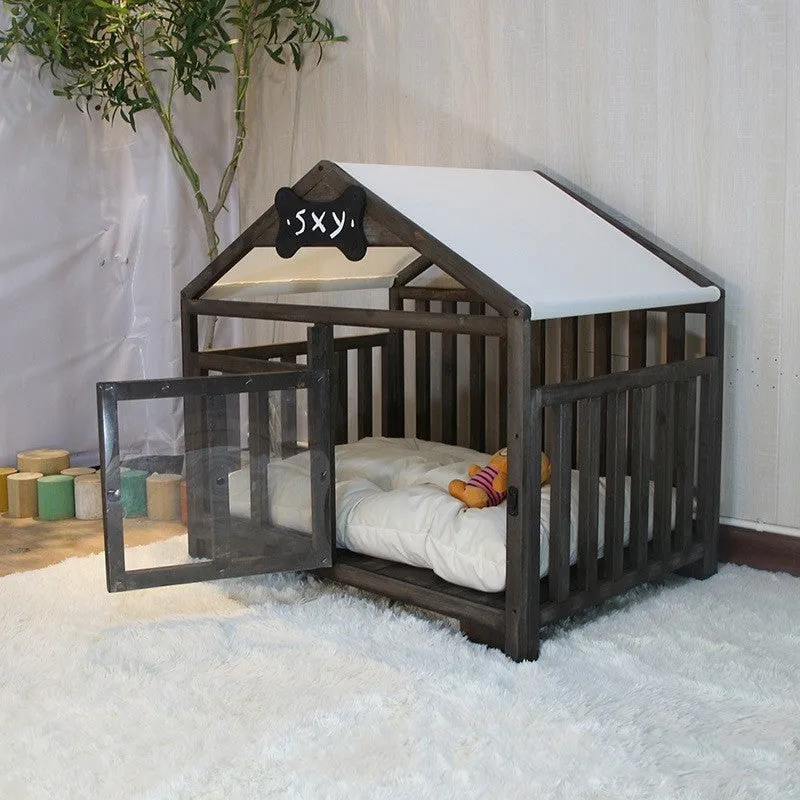 Wooden pet house for cats and small dogs in white finish, removable and washable
