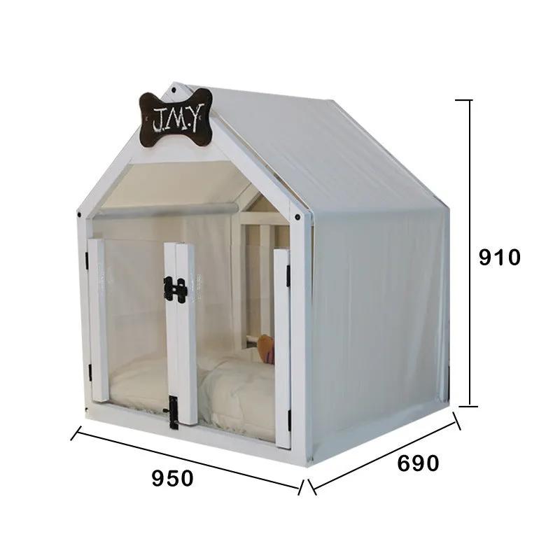 Wooden pet house for cats and small dogs in white finish, removable and washable