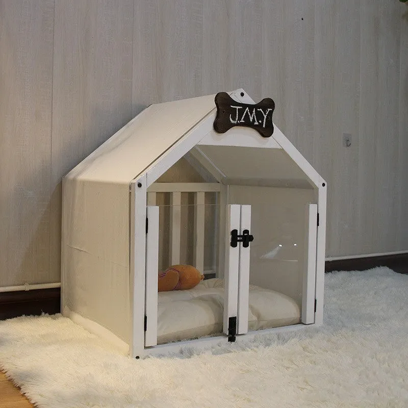 Wooden pet house for cats and small dogs in white finish, removable and washable