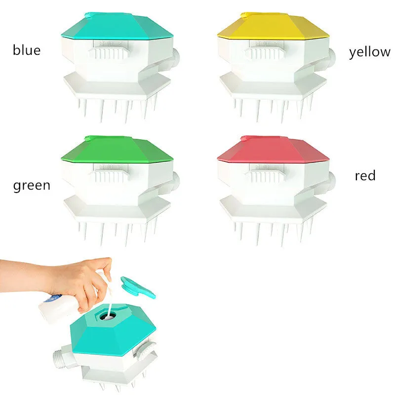 Pet shower brush nozzle with one-key switch and massage brush in blue for dogs and cats