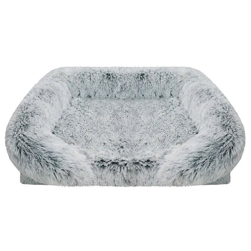 Removable washable square pet house dog bed in gradient grey waterproof cloth size L