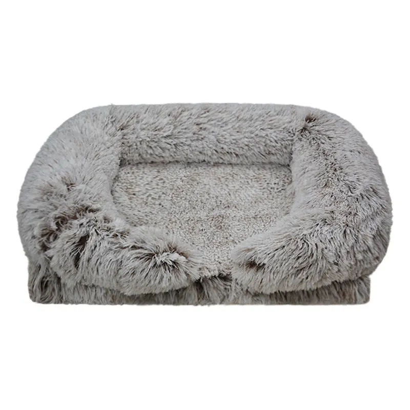Removable washable square pet house dog bed in gradient grey waterproof cloth size L