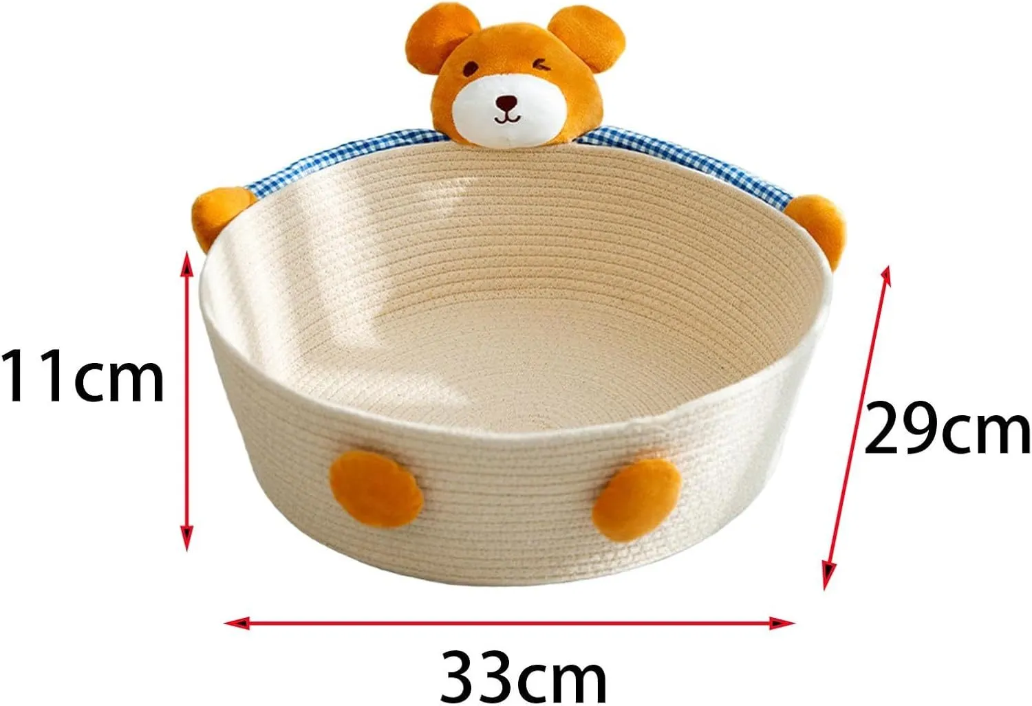 Woven cotton rope cat bed basket with integrated scratching surface in Bear or Rabbit design.