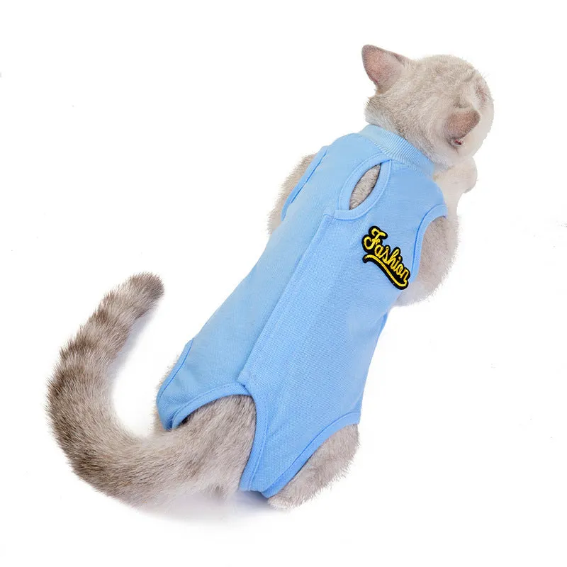 Thin cat clothes spring and summer female cat anti-licking vest in banana colour, front view
