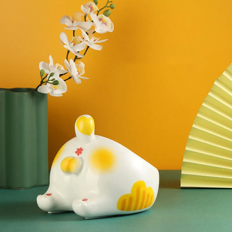 Ceramic pet bowl with inclined mouth design in a cute cat butt shape, suitable for cat or dog food and water