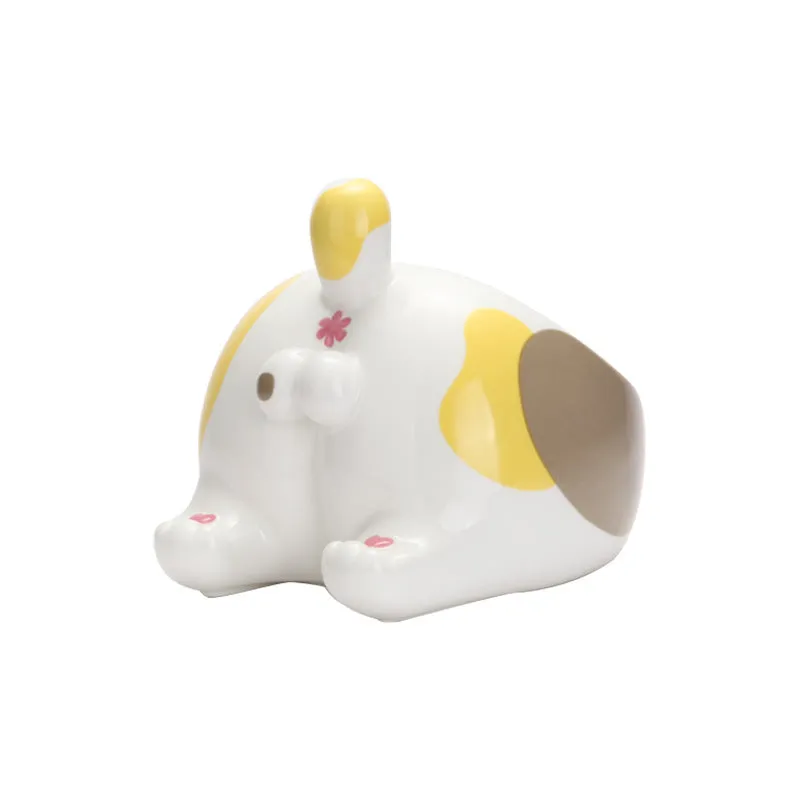 Ceramic pet bowl with inclined mouth design in a cute cat butt shape, suitable for cat or dog food and water