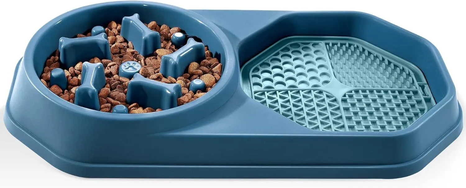 Blue slow feeder dog bowl with puzzle design and non-slip base for small medium dogs