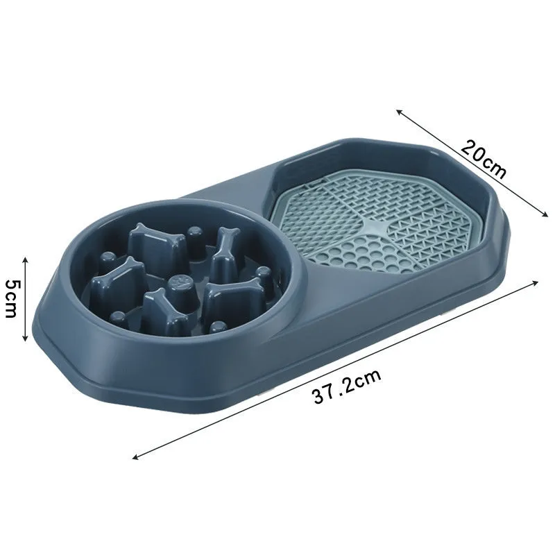 Blue slow feeder dog bowl with puzzle design and non-slip base for small medium dogs