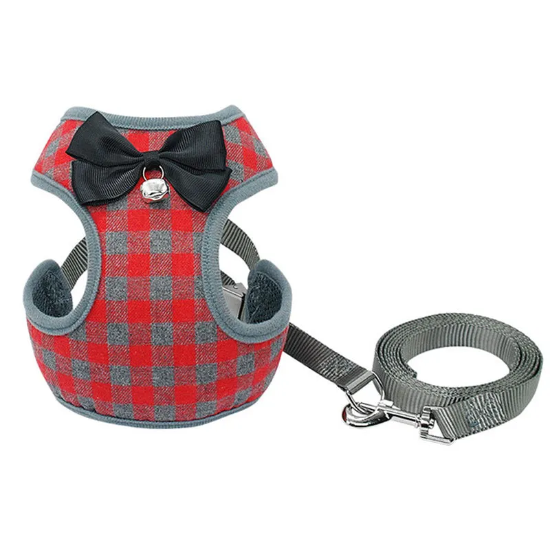 Grey cloth dog leash and chest strap set with adjustable buckle on white background