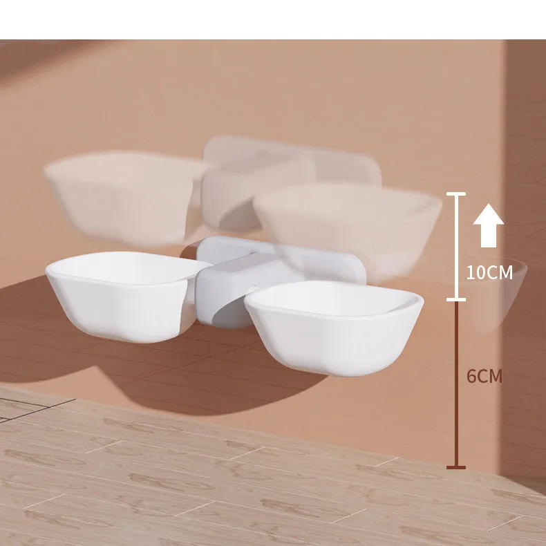 Automatic plastic double bowl pet feeder with adjustable height in white and yellow