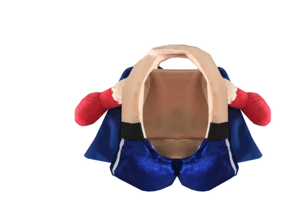 Blue polyester boxer cat costume with four size options S M L XL bust measurements